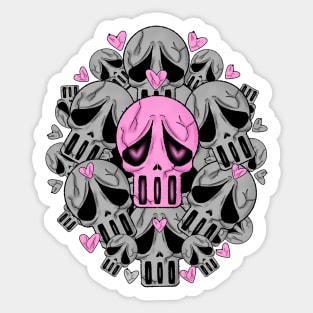 Sometimes Love Hurts - Sad Vibes Broken Hearts Club. Black Pink Skulls with Hearts. Sticker